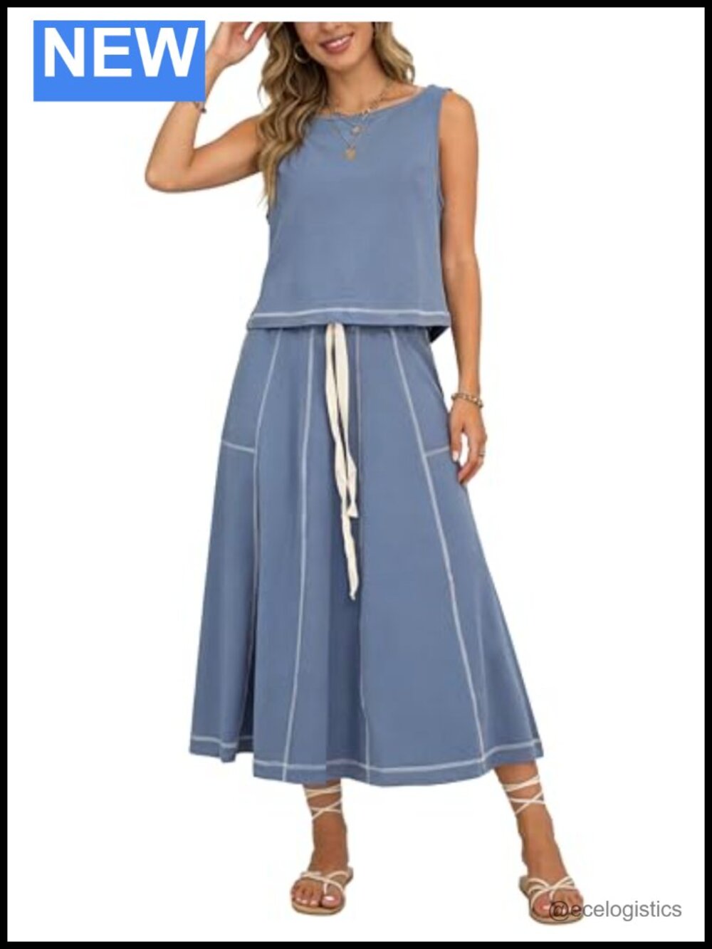 Women's 2-Piece Skirt Set Sleeveless Cotton Blend Matching Outfit
